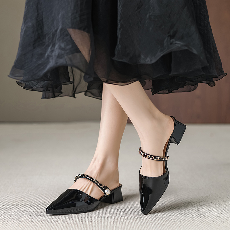 Closed toe half slippers women's summer wear elegant matching skirt new simple slip-on lazy Muller shoes women Y7768-1