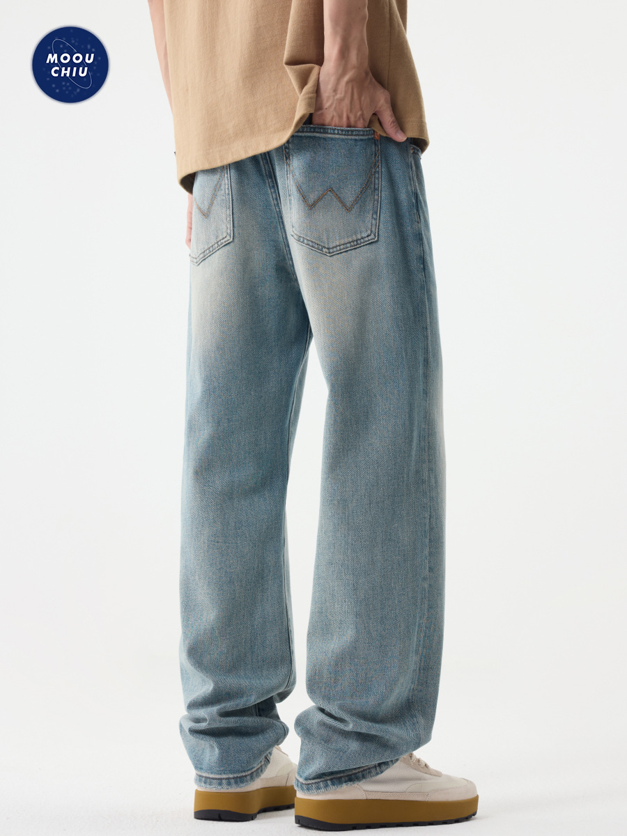 Muqiu Men's Wear | 2026 Spring New American Retro Washed Distressed Jeans Men's Loose Straight-Leg Pants