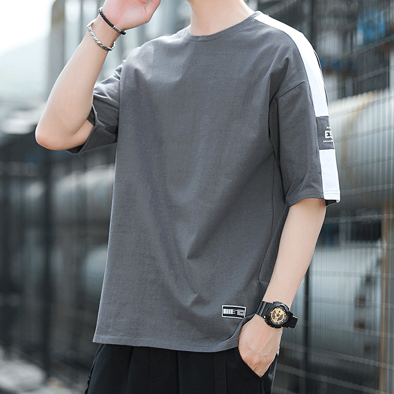 Short-Sleeved Men's Trendy Brand Summer Loose Men's Trbottomyy Round Neck T-Shirt Pure Cotton T-Shirt Top Bottoming Shirt Fashionable Men's Clothing