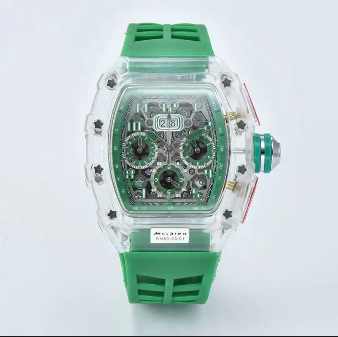 Factory Direct Sales Foreign Trade Hot Model Trendy Transparent Plastic Case Imitation Mechanical Runner Barrel Type Fashion Watch Luminous