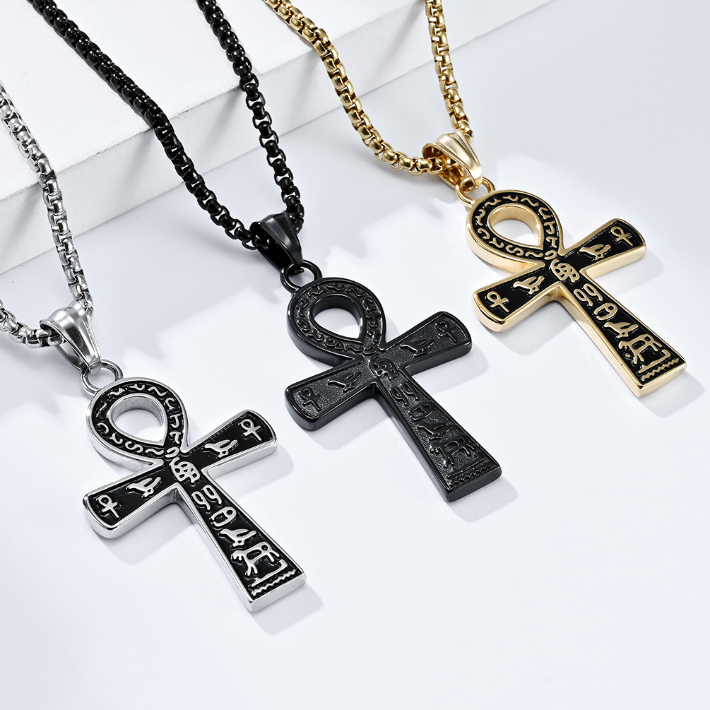 Cross-border Amazon jewelry supply ancient Egyptian symbol Anka cross titanium steel necklace Christmas holiday gift