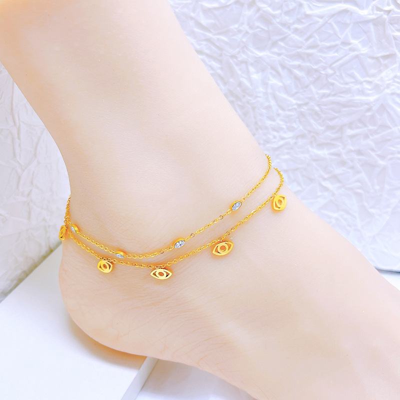 Cartoon cute animal bear love anklet Oval zircon double-layer titanium steel non-fading foot ring Camellia jewelry