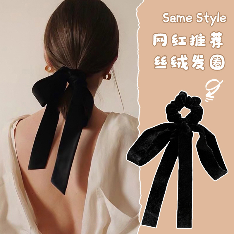 Spring and Summer New Style Same Style Hair Belt Black Velvet Hair Accessories Retro Cyber Celebrous Bow Bowel Circle Headwear Tie Belt Headstring