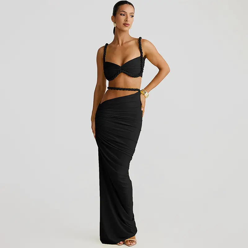 Beach Vacation Swimsuit Women's 2025 Spring New Sexy Backless Halter Sling Hip Skirt Two-piece Set