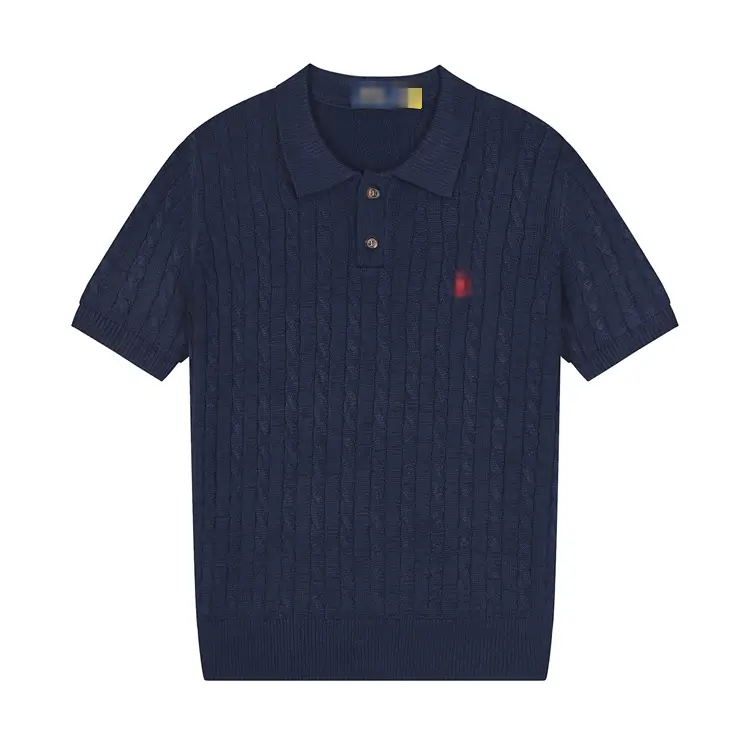 2025 summer new twist men's lapel knit sweater thin cotton casual sweater embroidery small label tops