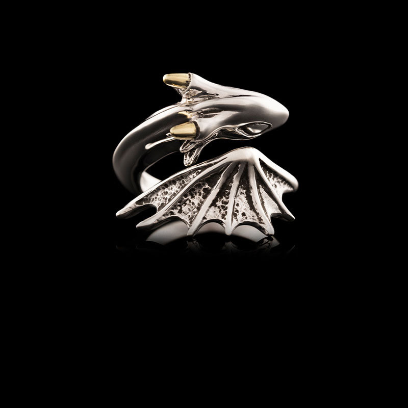 Vintage Little Dragon Ring Men's Trendy Personalized Hip Hop Style Men's Single Ring Old Anti-Thai Silver Opening Ring