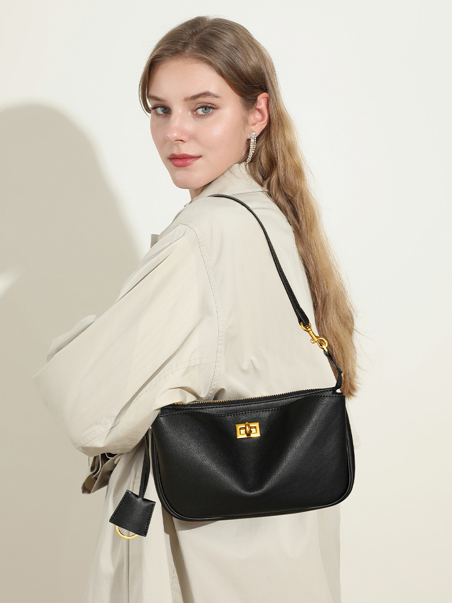 2025 New Versatile Niche Handbag Baguette Bag High-End Genuine Leather Lock Rodeo Kelly Shoulder Underarm Bag