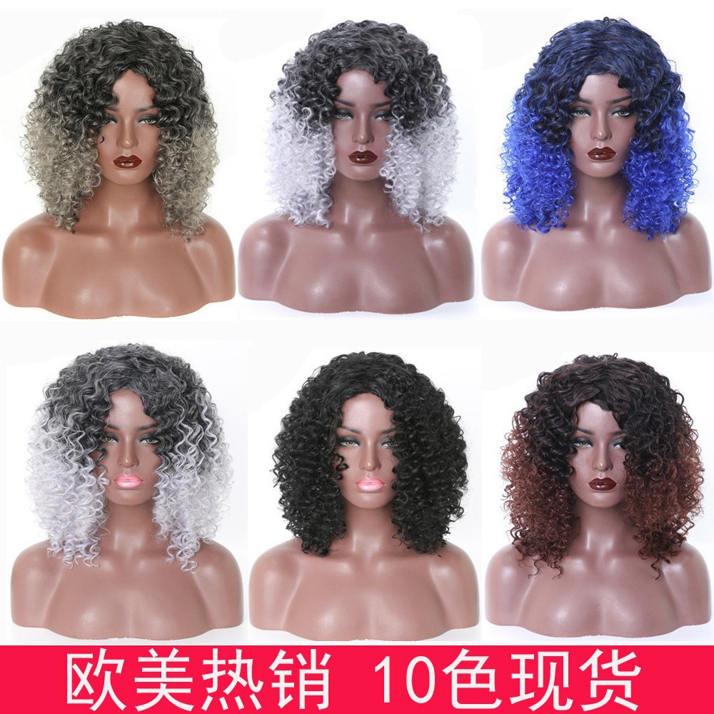 Cross-border European and American wig female headgear small roll color gradient long headgear Screw roll chemical fiber headgear wholesale