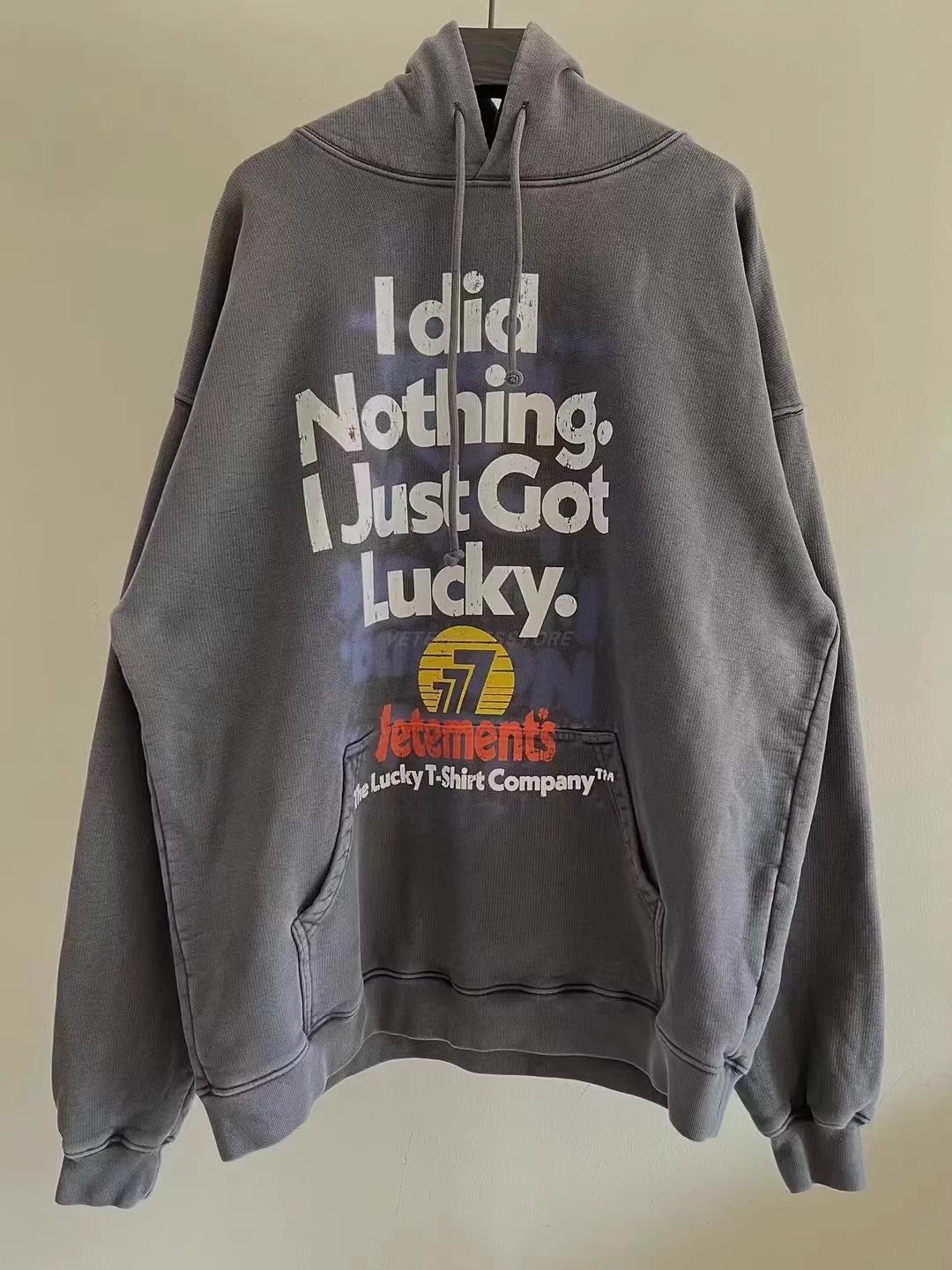 IETEMENTS Lucky 777 in stock, washed color, men's and women's lucky symbols, loose special large hooded sweatshirt, hoodie