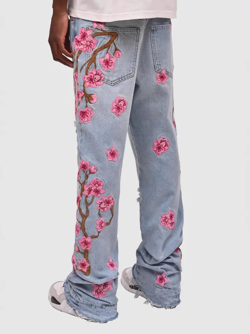 Street Fashion Embroidered Jeans Cross-Border Men's Street Fashion Embroider Denim