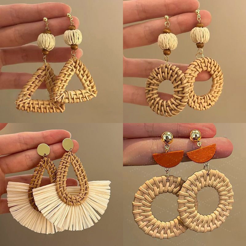 Earrings Vacation Internet Popular Earrings Seaside Ear Hook Instagram Summer New Lafite Straw Hand Rattan Earrings for Women