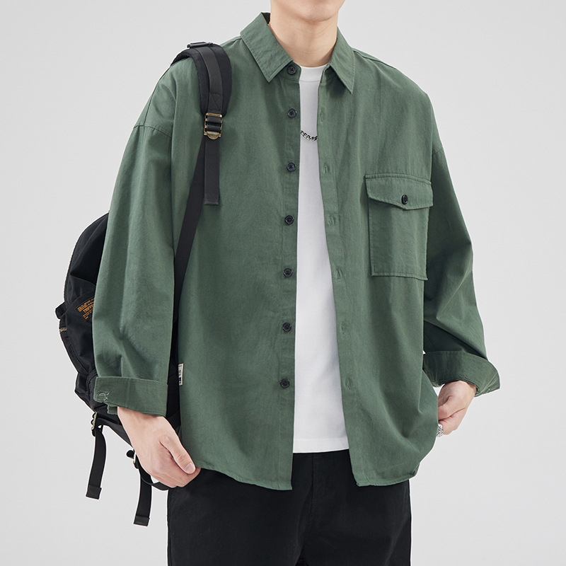 Cotton long-sleeved shirt men's spring and autumn Japanese casual loose coat men's trendy all-matching workwear fashion shirt