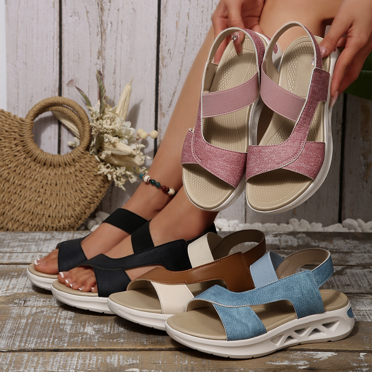 Cross-border plus size 2025 New Fashion Sandals Women's European and American Simple Fish-mouth Roman Sandals Platform Bottom Amazon