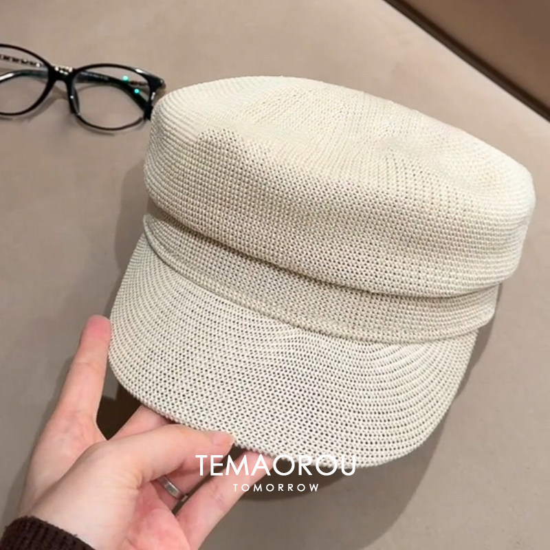 2026 High-End! Fashionable Old Money Style Thin Milk Apricot Octagonal Hat, New 2026 Spring/Summer Newsboy Cap