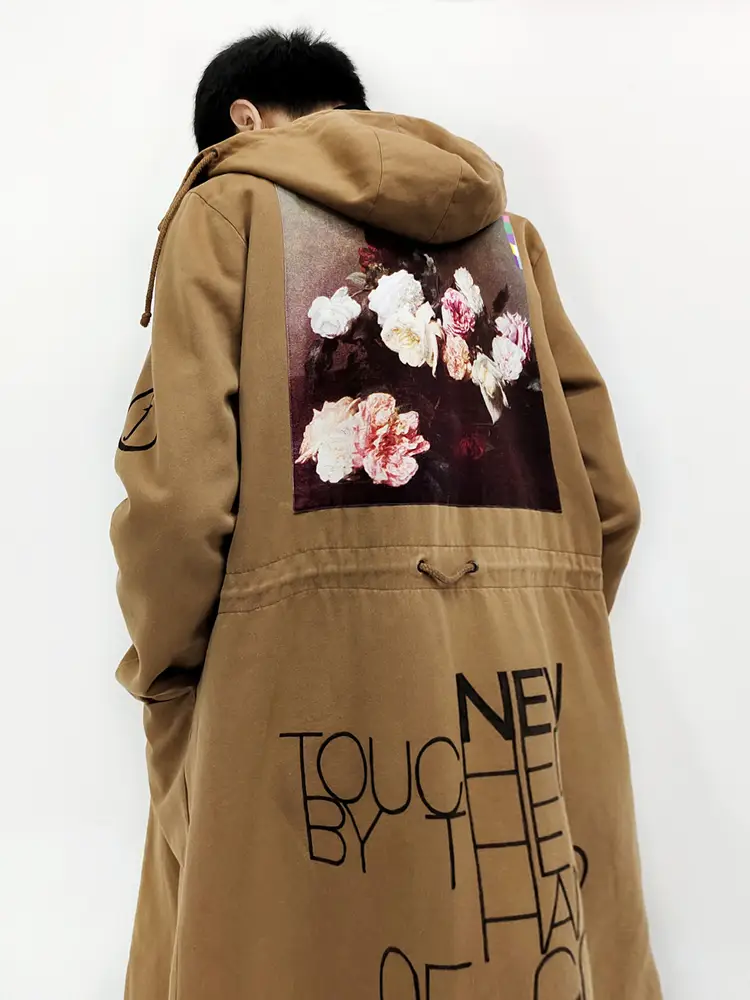 [Customized] Raf03Aw Simons Archive Rose Floral Parka Hand-Painted Long Parka Coat