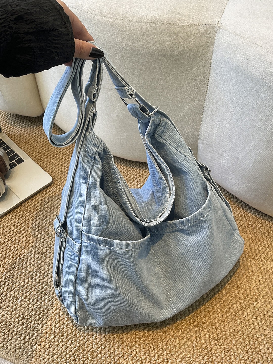 Simple Multifunctional Casual Denim Backpack 2026 New Model Solid Color Versatile Student Shoulder Crossbody Bag for Women