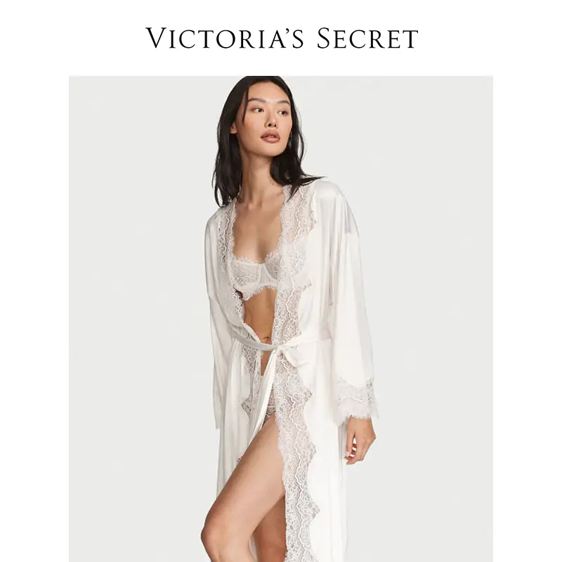 Victoria's Secret Lace Trim Satin Gorgeous Nightgown Pajamas Women's Spring and Summer