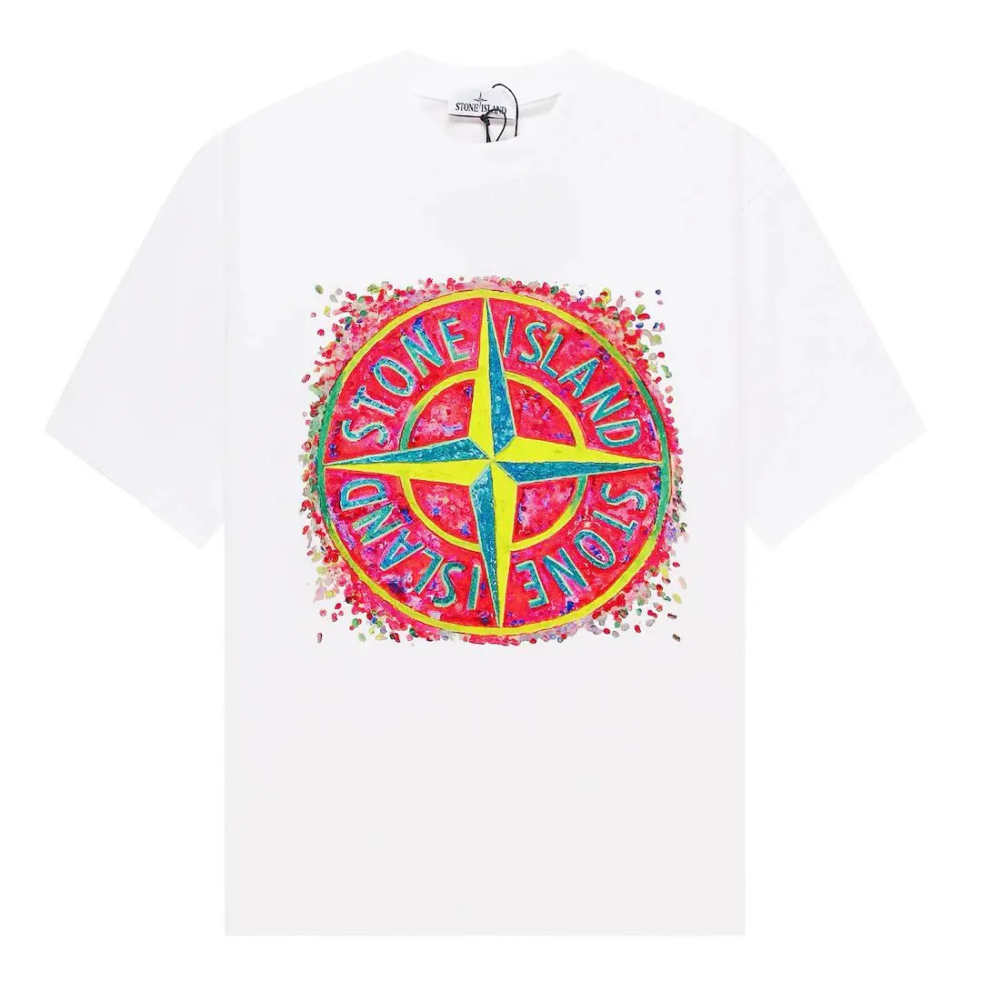 Fashion series 3 short-sleeved embroidered small label paragraph solid color tide T-shirt men and women with the same island