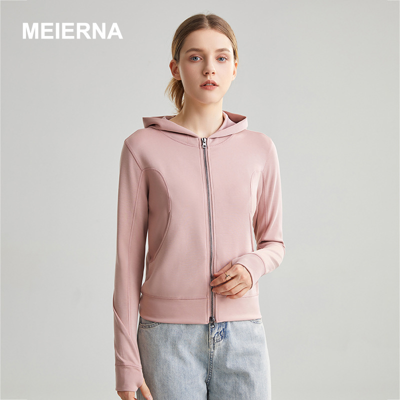 Lulu Sweatshirt Jacket for Women, Spring and Autumn Style, Slim Fit, Regular Shoulder, Cinched Waist, Hooded, Affordable Alternative to Sports Suits, Winter Cardigan Top