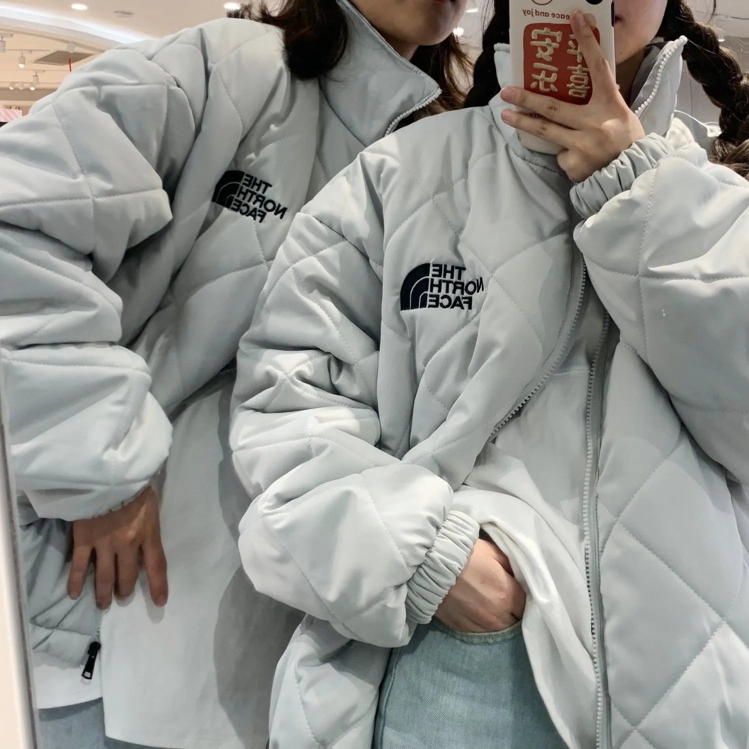 2020 Winter New Arrival North Embroidered Bread Suit Cotton-padded Jacket Rhombic Plaid Korean Style Cotton-padded Jacket Warm-keeping Fashionable for Students