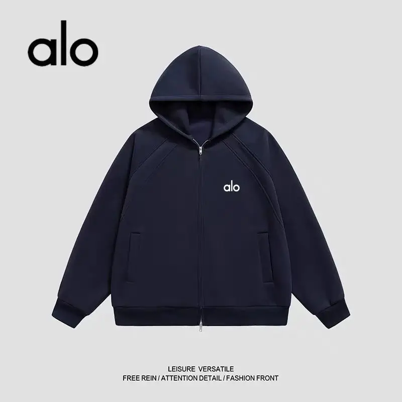 Alo American retro trendy brand loose oversized casual hooded sweatshirt cardigan jacket men's and women's spring and autumn new versatile