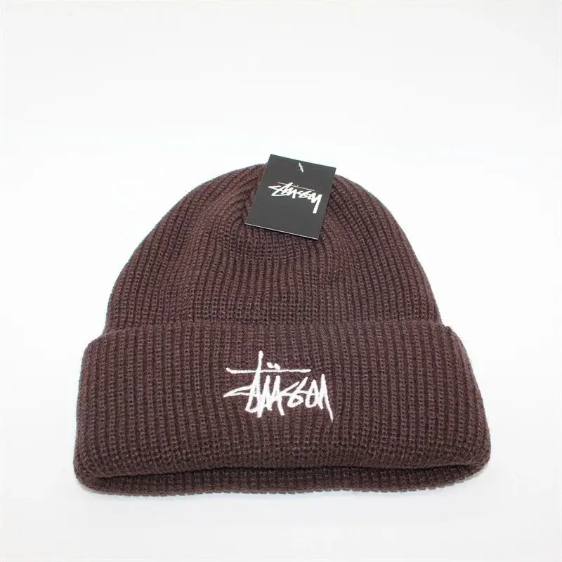 Solid Color Embroidered Knitted Hat for Men and Women Warm Straw Cold Hat Student Couple Street Dance Hip-Hop Wool Hat-DE
