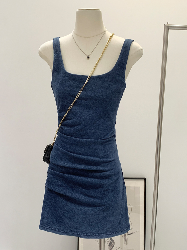 Tight Waist Pleated Slim-fit Hip Denim Sling dress Children's Summer 2024 New High-end Elegant Skirt