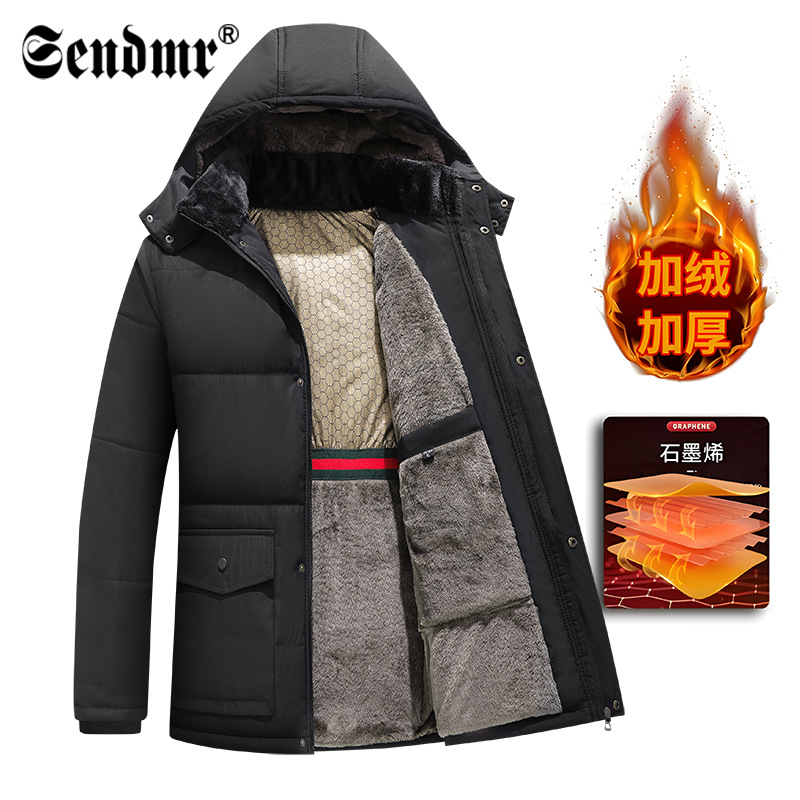 Graphene Dad Winter Coat Men's Middle-aged and Elderly Cotton Coat fleece-lined Thickened Men's Cotton Coat Self-heating Warm Cotton Coat
