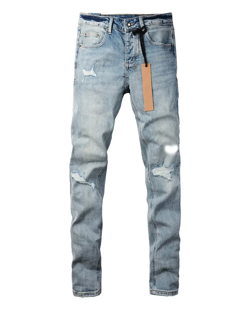 Kus Jeans American High Street Basic Ripped Distressed Slim Fit Long Pants Tight High Street Skinny Men's Jeans