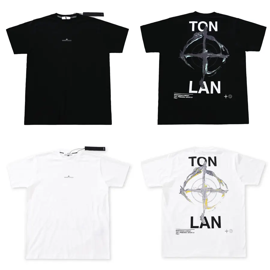Same style flat back compass dissolved letter print round neck short sleeved T-shirt TEE unisex couple