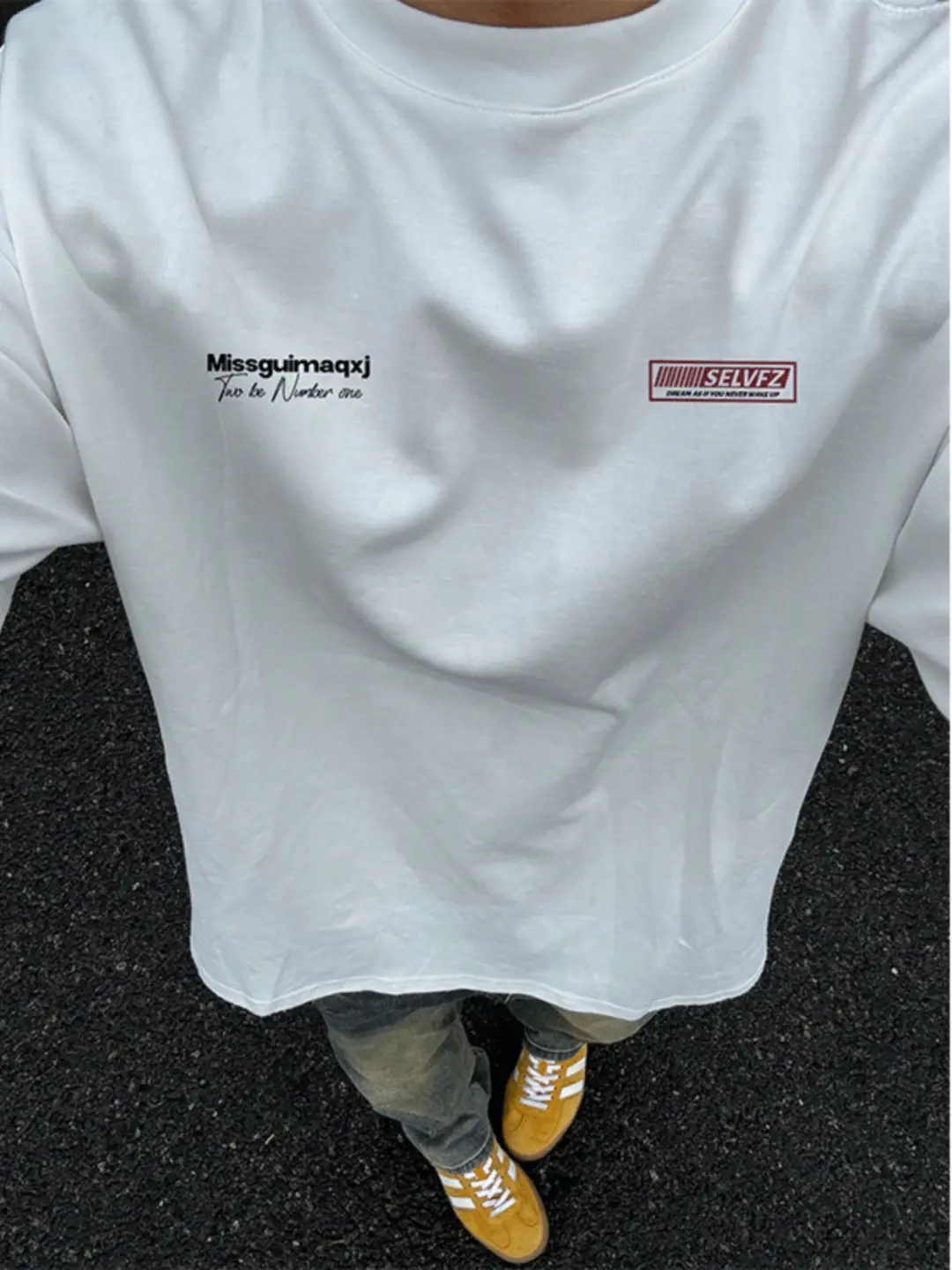 American Niche Hand-Painted Fashion Trendy letter White Tops Half-Sleeve Summer pure cotton Heavy weight Short-Sleeve T-Shirt Men's Style