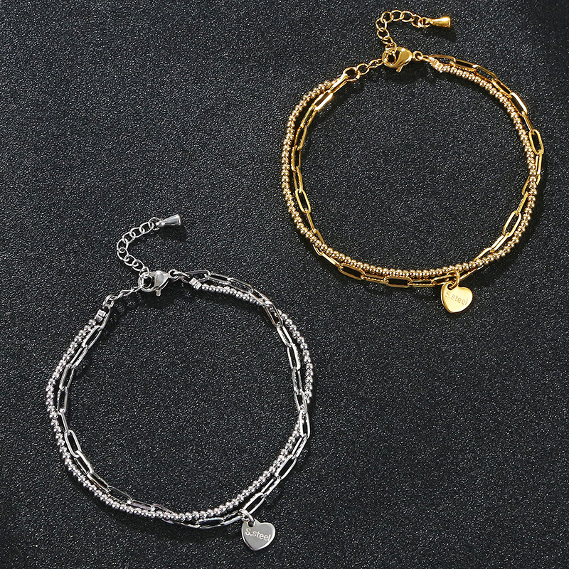 Wholesale Jewelry exquisite gift metal steel ball 2mm high quality waterproof 18K gold plated paper clip chain stainless steel bracelet