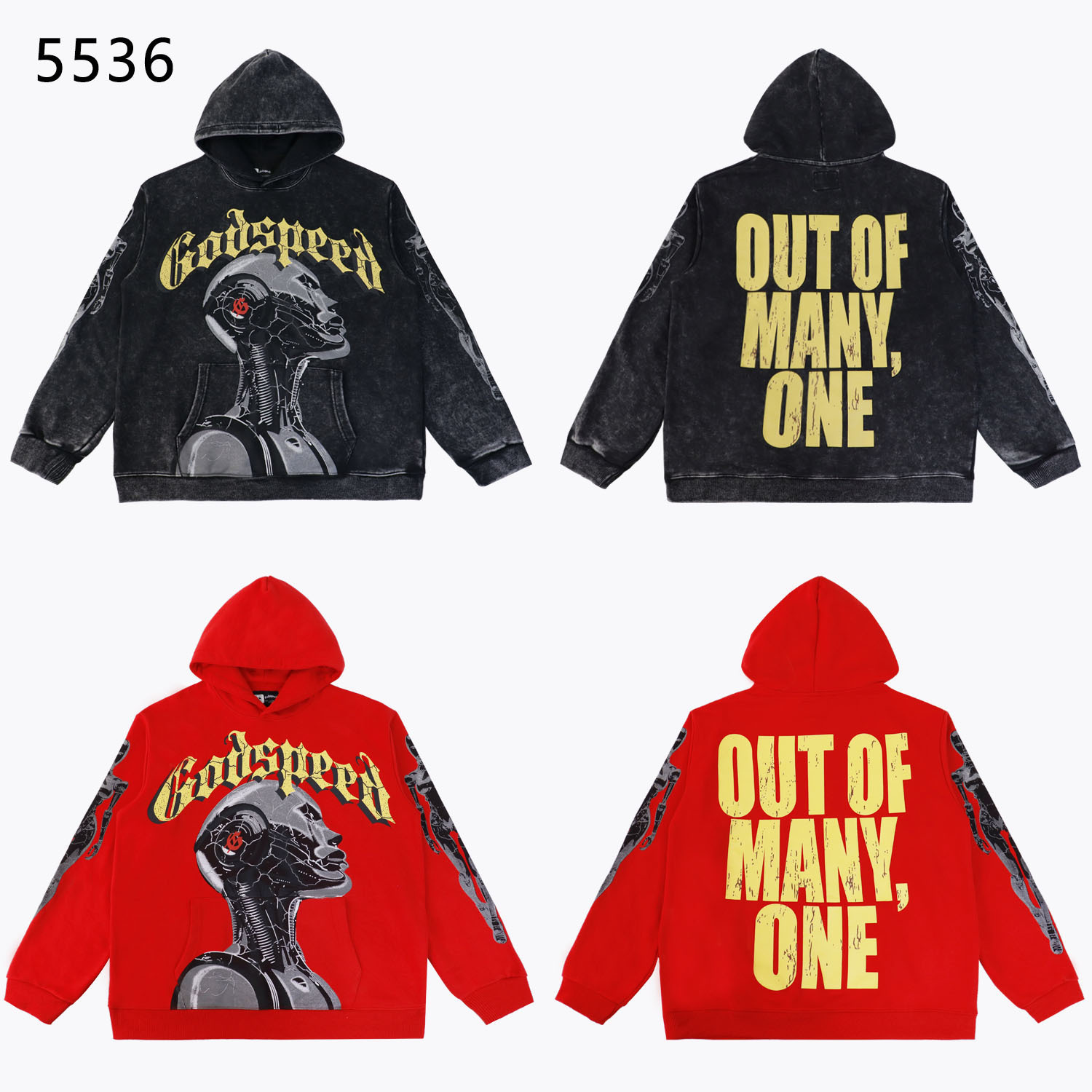 Godspeed American Trendy Rock Street Retro Washed Distressed Printed Hooded Sweatshirt for Men and Women