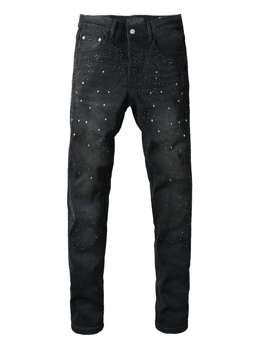 PUR jeans American high street perm set diamond slim fit pants tight high street ripped tight men's denim pants