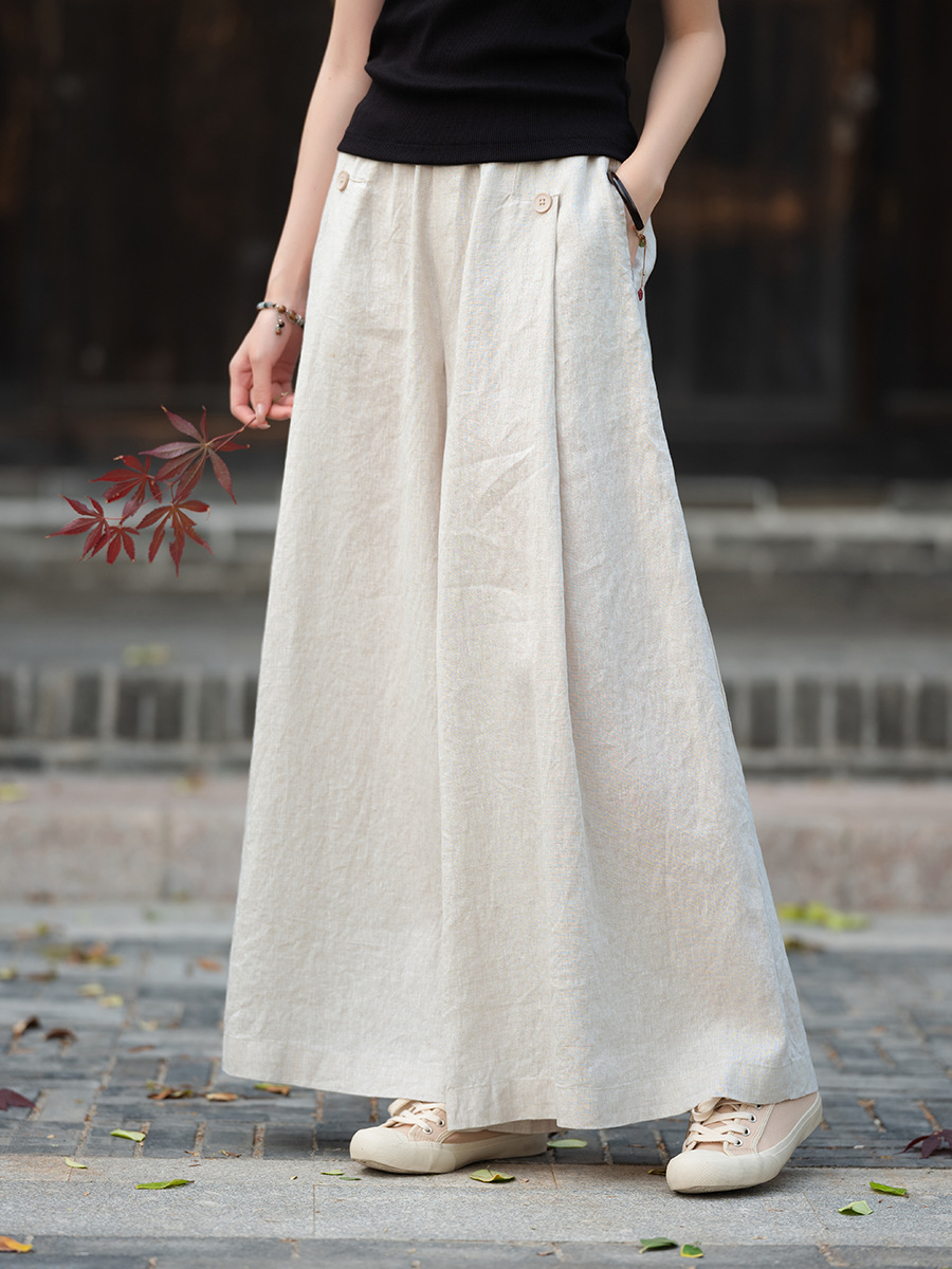 High-End Linen Women's New Artistic Full-Linen Thin Casual Wide-Leg Pants Linen Meditation Yoga Wide-Leg Pants
