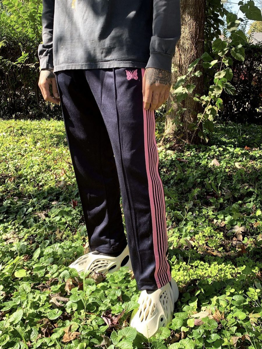 Needles track pants pink striped ribbon butterfly embroidered Japanese summer sports casual trousers