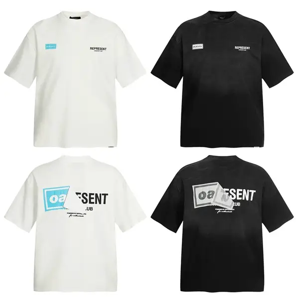 Represent High Street Beauty Trendy Joint Series Washed Distressed Foam Letter Print Men's and Women's Casual Short-Sleeved T-Shirts