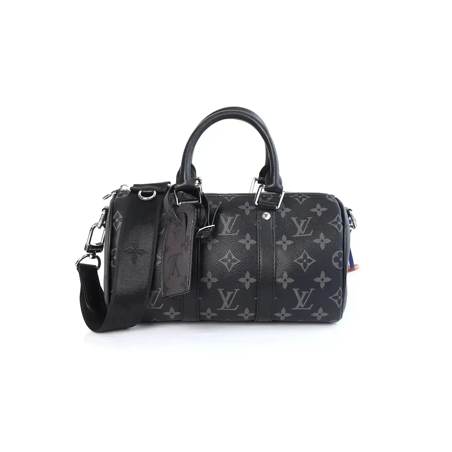 M462741SIZE251115cmKeepall25黑色经典老花黑武士涂层配牛皮饰边单肩包斜挎包手提包