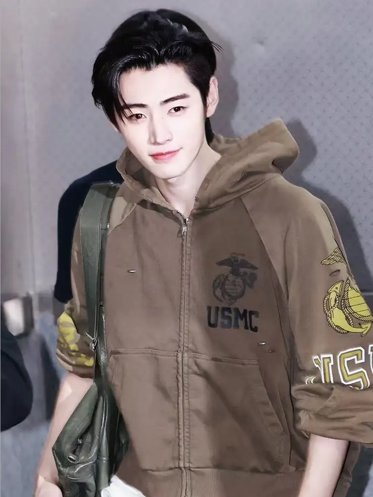 USMC Patchwork Hoodie Brown