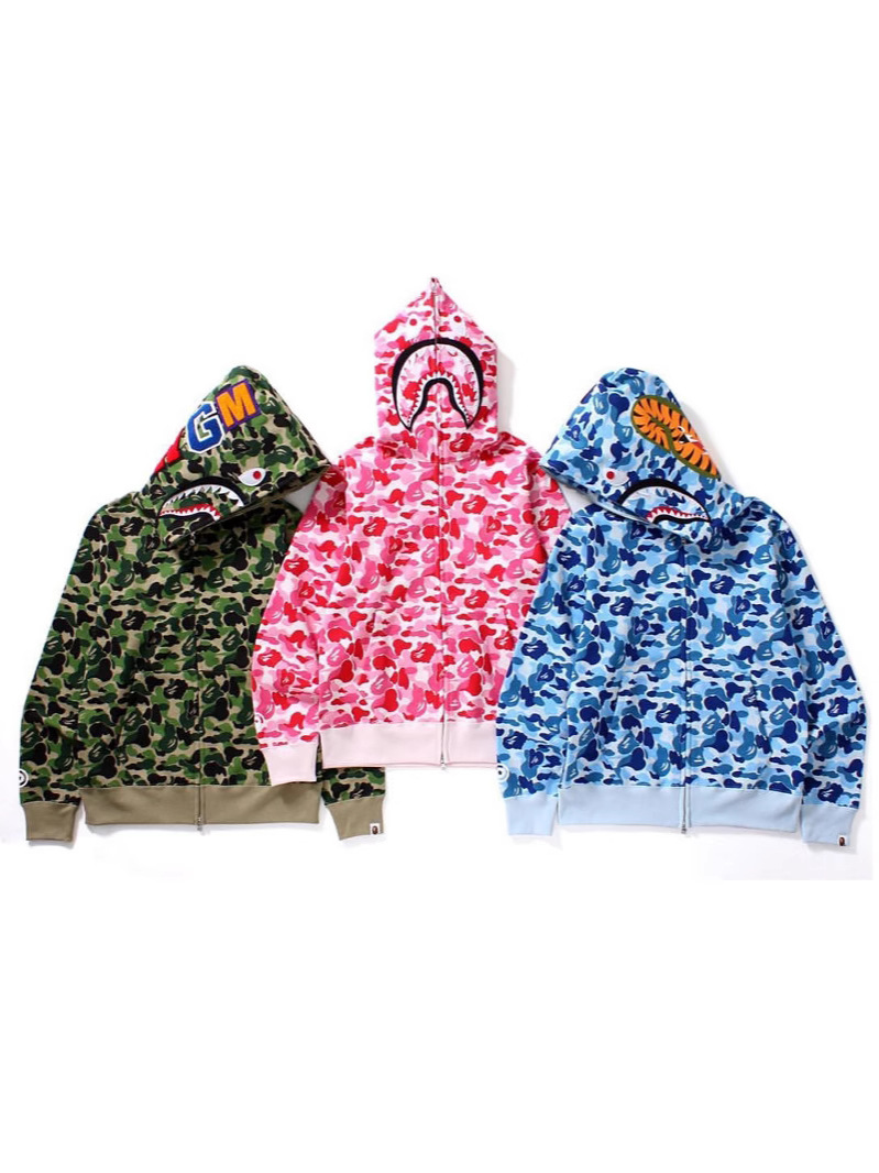 Cross-Border Exclusive Trendy Brand Bape Shark Mouth Camouflage High-Quality Pure Cotton Unisex Couple Zipper Hooded Sweatshirt