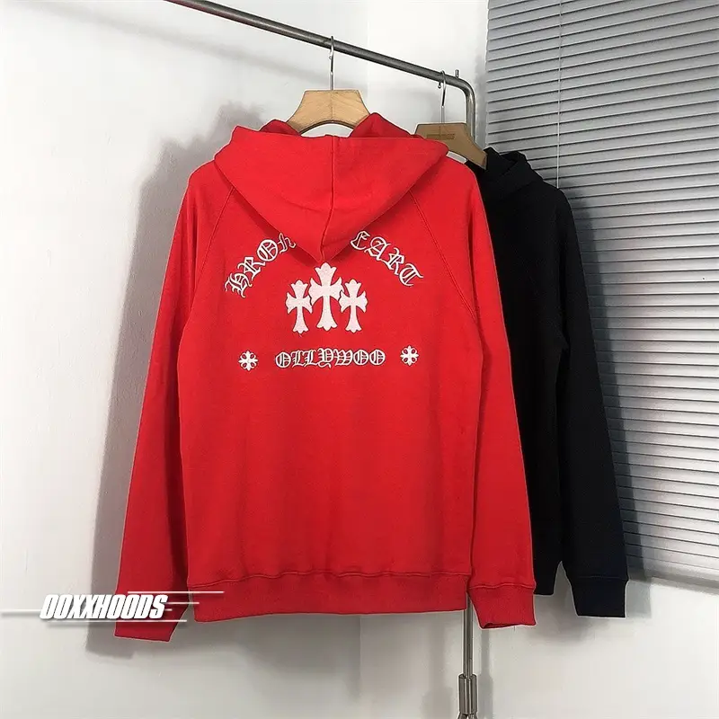 Congratulations on getting rich! New Year's red hoodie is booming! Metal zipper jacket, trendy brand European and American cross hoodie
