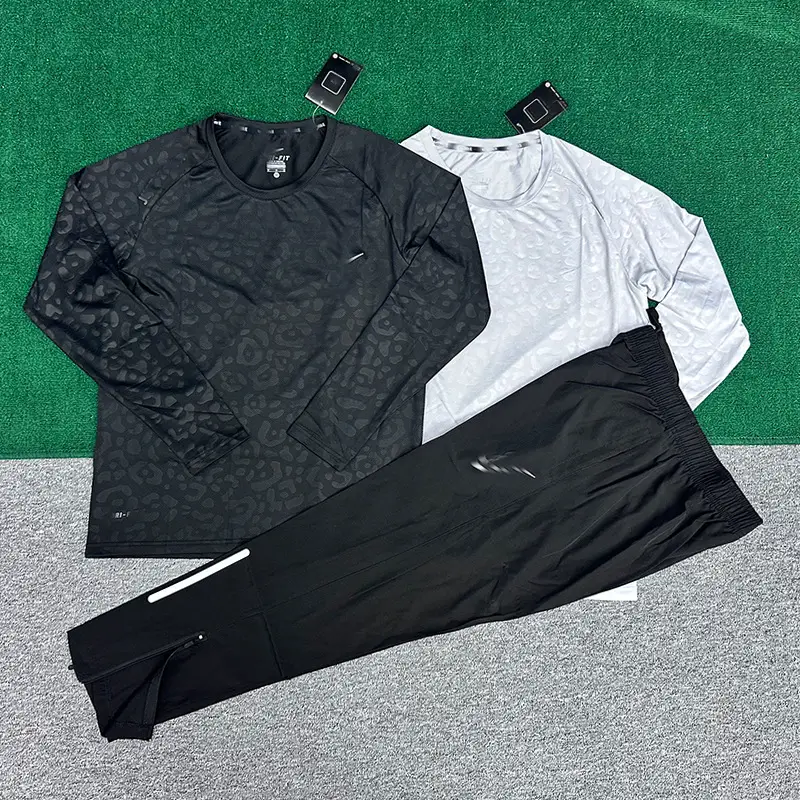 Factory Wholesale Sports Quick-Drying Long-Sleeved Trousers Suit Breathable Sweat-Wicking Quick-Drying Fabric Elastic Running Fitness Outdoor