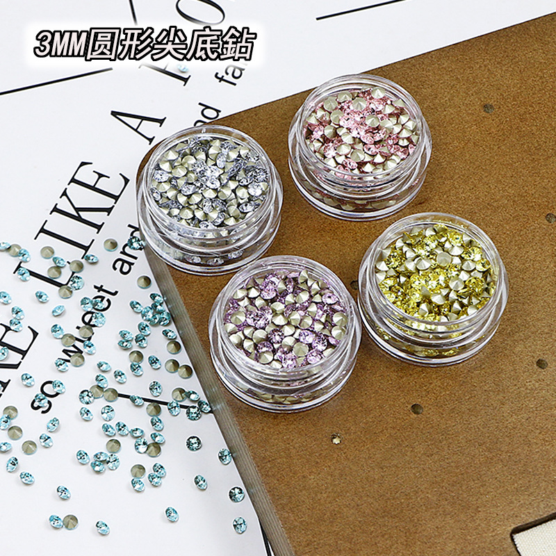 Dongzhou Crystal Round Diamond 3mm Round Pointed Bottom Diamond High Quality K9 Crystal Diamond Nail Art Diamond Jewelry Accessories Manufacturer