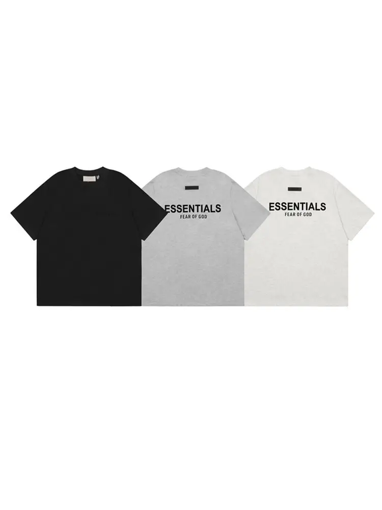 Fog Flocked Letters Short-Sleeved Trendy Brand Multi-Line Essentials American High Street Loose Couple Half-Sleeved T-Shirt for Men and Women