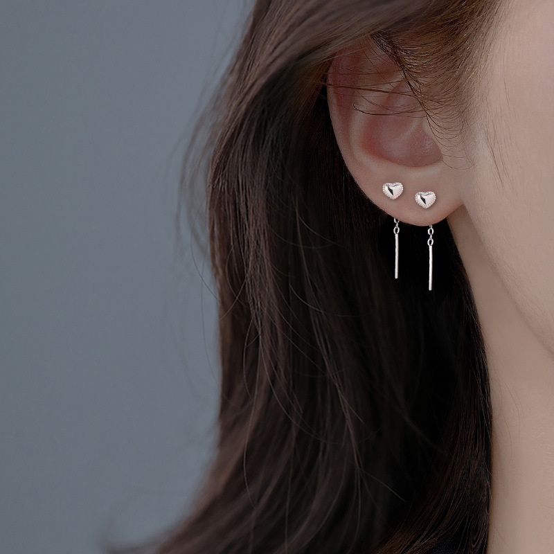 Love Ear Line Female Niche Design Earrings New Fashionable Heart-shaped Tassel Ear Chain Small Chanel Style Peach Heart Chain Earrings for Women