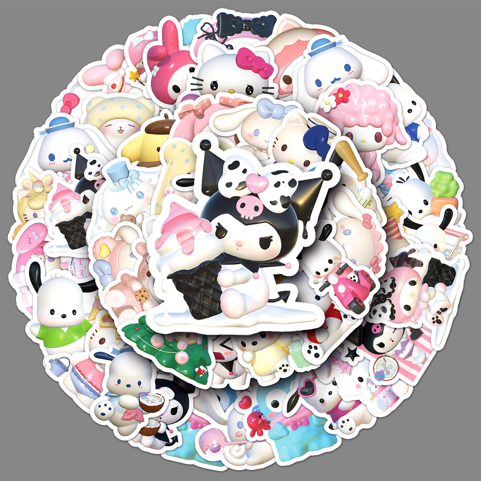 50 3D Sanrio stickers cartoon cute big ear dog waterproof decoration mobile phone small potato creative goo card stickers