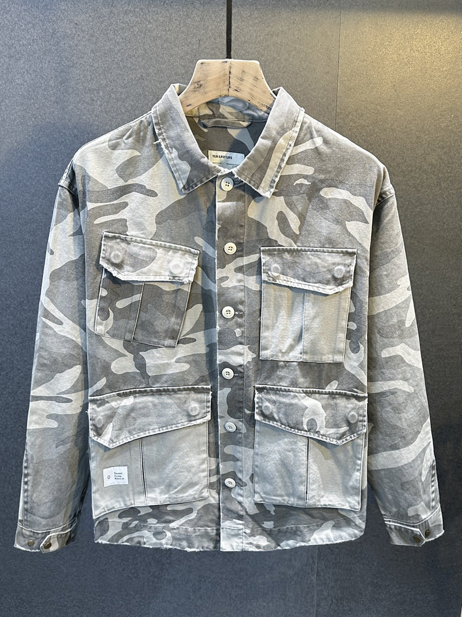 Trendy Camouflage Jacket Men's Jacket New Military Style Denim Shirt Loose Casual Workwear Long-Sleeved Top Foto QC de TAOBAO na Qualit.ly