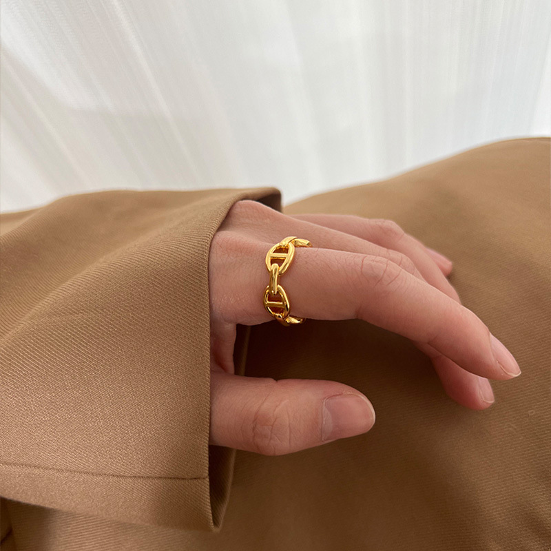 Cross-Border European and American Niche Pig Nose Ring Titanium Steel Electroplated 18K Gold Ring Non-Fading Accessories Wholesale Gold-Plated