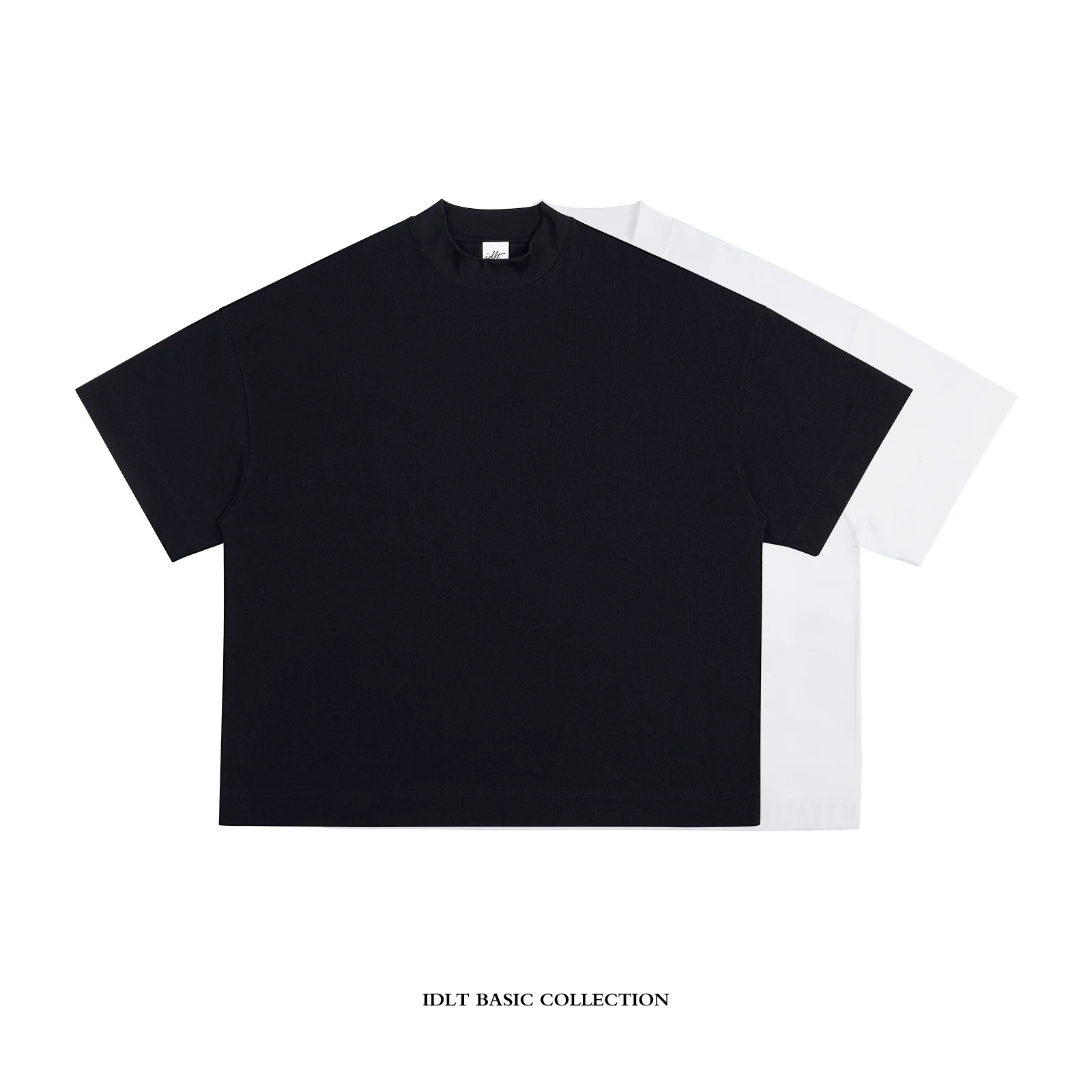 IDLT large silhouette semi high neck heavyweight loose shoulder short sleeved T-shirt TEE extra large size trendy men and women
