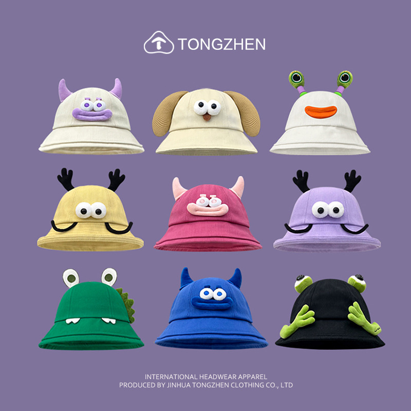 2026 New Cartoon Frog Fisherman Hat for Women, Spring and Summer Japanese Style Cute Little Monster Sun Protection Bucket Hat That Makes the Face Look Smaller